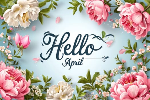 Text Hello April on seasonal background. Generative AI.