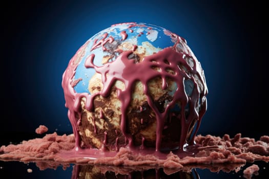 Global Warming Concept, Planet earth represented by an melting ice cream. Generative AI.