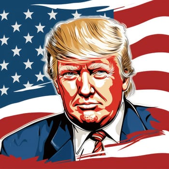 Donald Trump Standing in front of the U.S Flag.