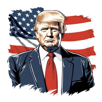 Donald Trump Standing in front of the U.S Flag.