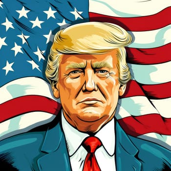 Donald Trump Standing in front of the U.S Flag.