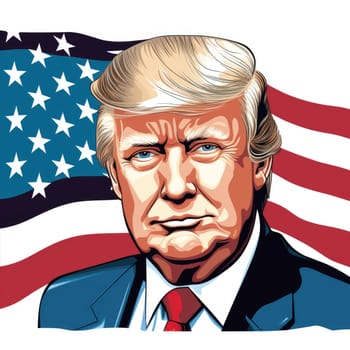 Donald Trump Standing in front of the U.S Flag.