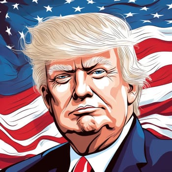 Donald Trump Standing in front of the U.S Flag.