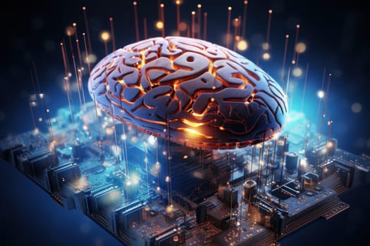 Concept Brain combined or merged technology Artificial Intelligence. Generative AI.