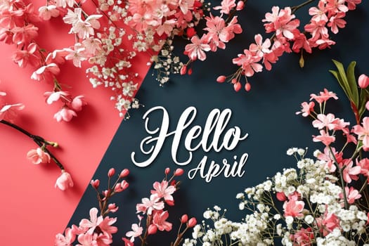 Text Hello April on seasonal background. Generative AI.
