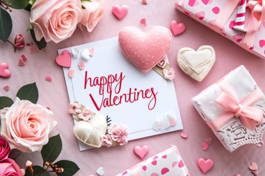 Happy valentine's day event card that say happy valentine's day cute and pink style. Generative AI.