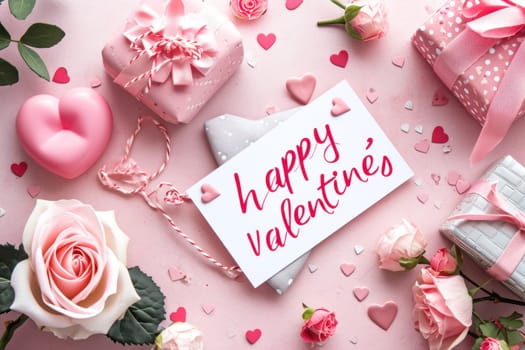 Happy valentine's day event card that say happy valentine's day cute and pink style. Generative AI.