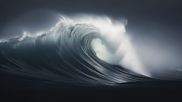 Ocean wave during storm. Huge wave breaking with a lot of spray and splash. Sea water background