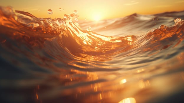 Ocean wave during sunset. Huge wave breaking with a lot of spray and splash. Sea water background