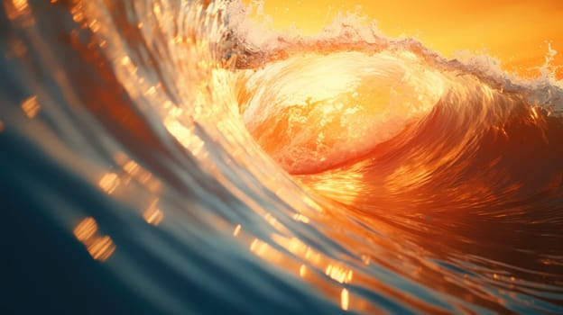 Ocean wave during sunset. Huge wave breaking with a lot of spray and splash. Sea water background