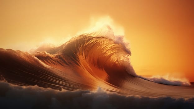 Ocean wave during sunset. Huge wave breaking with a lot of spray and splash. Sea water background