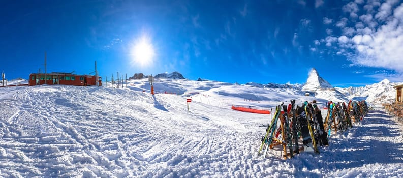 Matterhorn peak Riffelberg ski area in Zermatt and Gorngerat bahn view, Valais region in Switzerland Alps