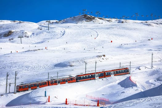 Gorngerat bahn railway and Zermatt ski area view, Valais region in Switzerland Alps