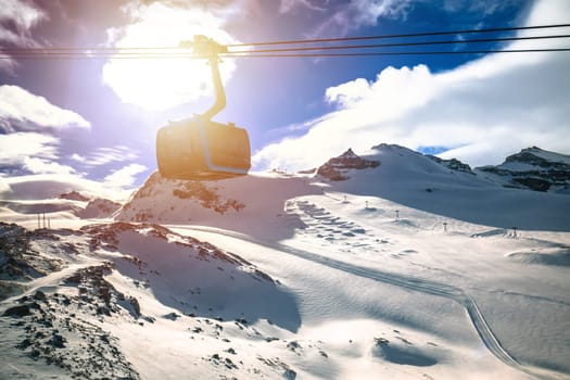 Matterhorn Glacier Paradise gondola and ski area in Zermatt view, Valais region in Switzerland Alps