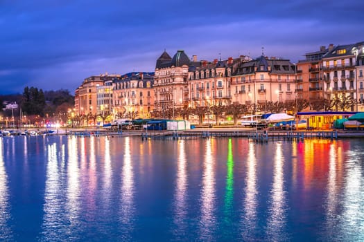 City of Geneva Lac Leman waterfront evening view, second largest city in Switzerland