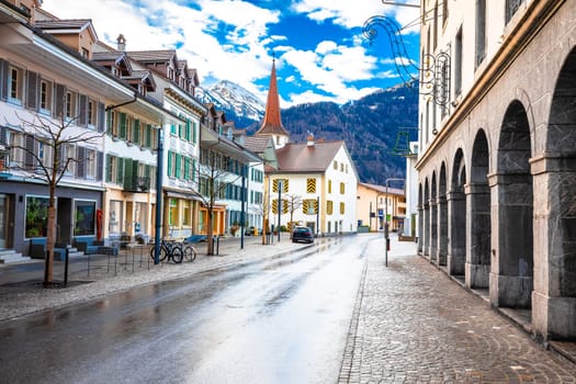 Town of Interlaken street view, Berner Oberland region of Switzerland