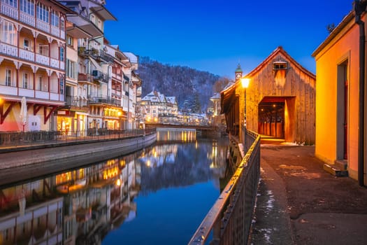 Town of Thun and Aare river evening view, Bern region of Switzerland