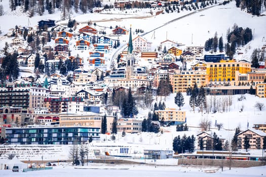 Town of Sankt Moritz luxury winter travel destination view, Graubunden region of Switzerland