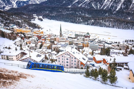 Town of Sankt Moritz luxury winter travel destination view, Graubunden region of Switzerland