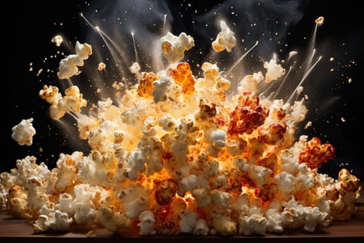 Popcorn explosion. Concept of watching movies with a snack.