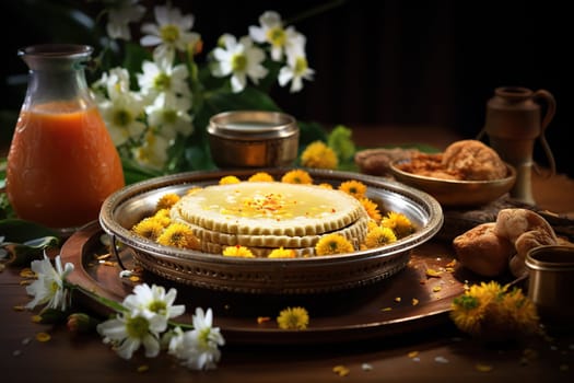 A tray with oriental food, a jug and flowers. Guess the holiday.