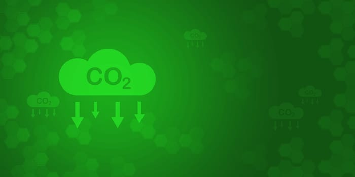 Reduce CO2 emissions to limit climate change and global warming, Low greenhouse gas levels, decarbonize, net zero carbon dioxide footprint, abstract green background.