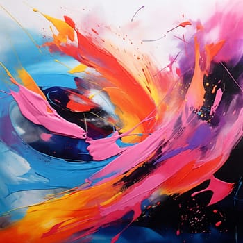 Abstract modern splash painting mesmerizes with vibrant colors and dynamic brushstrokes, pulsating with energy and evoking a sense of captivating chaos. AI Generative