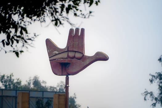 sculpture at the entrance of chandigarh the city beautiful showing this union territory punjab haryana beautiful tourist destination in India