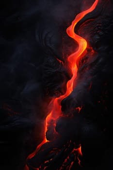 Glowing lava flows with intense heat and texture, perfect for nature documentaries, geological studies, or as a powerful metaphor in design. Vertical picture. Generative AI