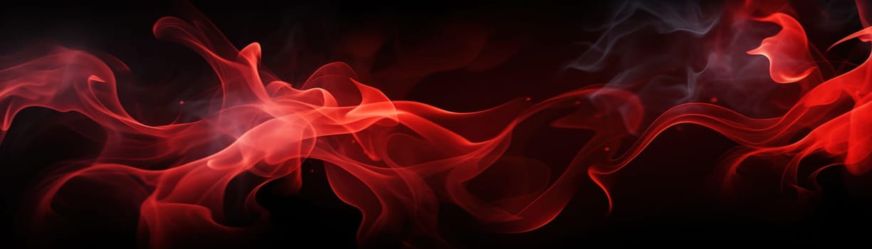 Abstract fiery waves on a black background, capturing the essence of fire, suitable for powerful graphic designs, backgrounds, or creative visuals. Panoramic banner. Generative AI