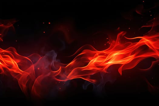 Abstract fiery waves on a black background, capturing the essence of fire, suitable for powerful graphic designs, backgrounds, or creative visuals. Copy space for text. Generative AI