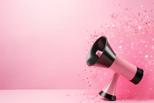 A chic pink and black megaphone on a matching background, providing ample copy space, perfect for engaging advertisements, announcements, or marketing materials. Generative AI