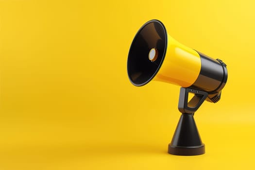 Vibrant yellow and black megaphone on a matching background, providing ample copy space, perfect for engaging advertisements, announcements, or marketing materials. Generative AI