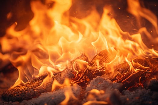 Vivid close-up of a blazing fire with dynamic flames, ideal for themes related to energy, warmth, cooking, or outdoor activities. Generative AI