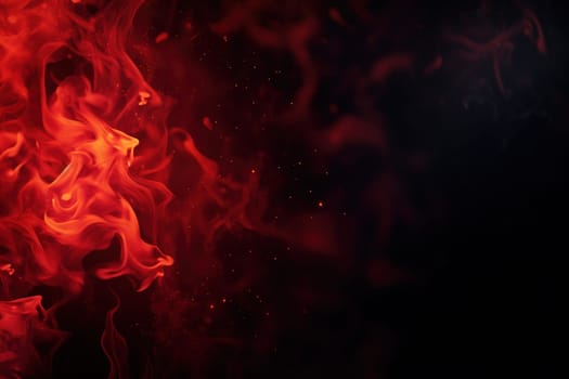 Abstract fiery waves on a black background, capturing the essence of fire, suitable for powerful graphic designs, backgrounds, or creative visuals. Copy space for text. Generative AI
