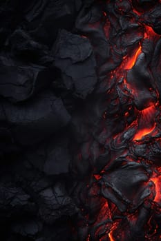 Glowing lava flows with intense heat and texture, perfect for nature documentaries, geological studies, or as a powerful metaphor in design. Vertical picture. Generative AI