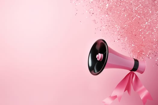 A chic pink and black megaphone on a matching background, providing ample copy space, perfect for engaging advertisements, announcements, or marketing materials. Generative AI