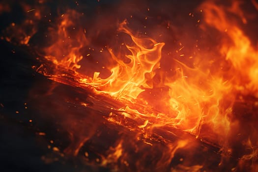 Vivid close-up of a blazing fire with dynamic flames, ideal for themes related to energy, warmth, cooking, or outdoor activities. Generative AI