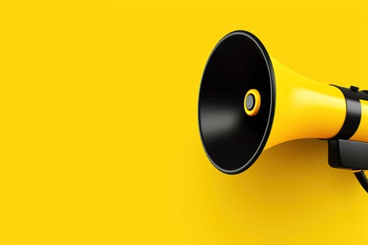 Vibrant yellow and black megaphone on a matching background, providing ample copy space, perfect for engaging advertisements, announcements, or marketing materials. Generative AI