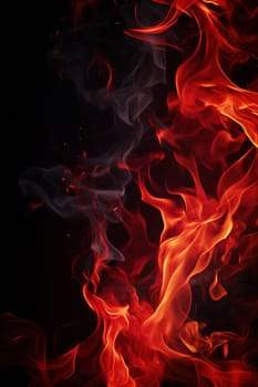 Abstract fiery waves on a black background, capturing the essence of fire, suitable for powerful graphic designs, backgrounds, or creative visuals. Vertical picture. Generative AI
