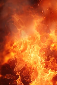 Vivid close-up of a blazing fire with dynamic flames, ideal for themes related to energy, warmth, cooking, or outdoor activities. Vertical background with fire. Generative AI