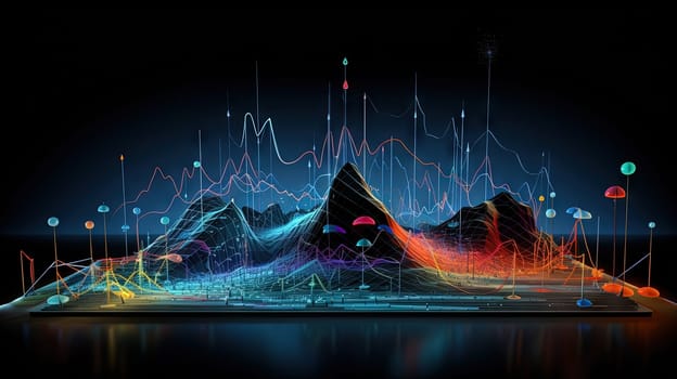 Abstract business graph in mountain style. Data connection concept element for business. Generated AI