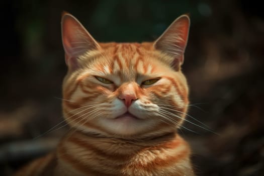 Funny cat laughing. Happy and kind relaxed kitten face with happy satisfied smile