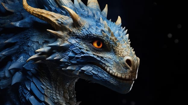 Blue dragon woman, mysterious monster from farytales and symbol of 2024 lunar year in Chinese calendar. Generated AI