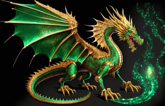 Green dragon, mysterious monster from farytales and symbol of 2024 lunar year in Chinese calendar. Generated AI