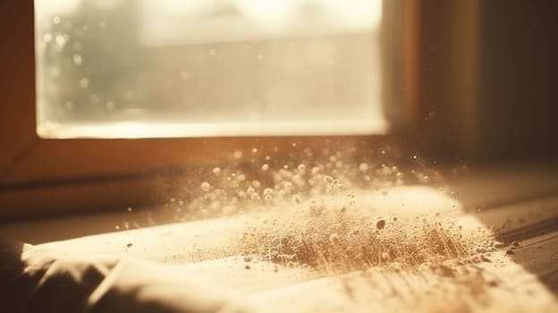 Dust particles sprayed by the wind. Sand on the ground or dust on the floor. Generative AI