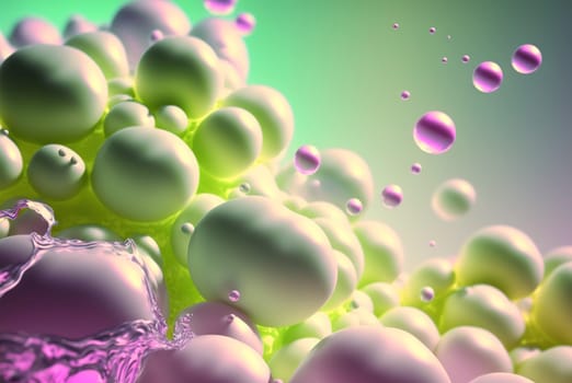 Abstract sweet foam clouds with splashing forms and drops. Colorful foam cloud ro sweet cotton background. Generated AI