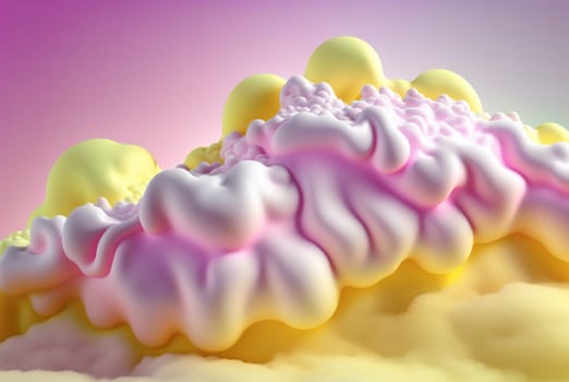 Abstract foam clouds with splashing forms and drops. Colorful foam cloud background. Generated AI
