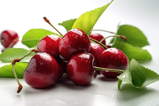 Cherry on background. Juicy red cherry, fresh and sweet. Generated AI