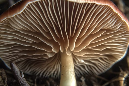 Abstract boletus mushroom. Big fungus with mushroom plates close up image. Generated AI